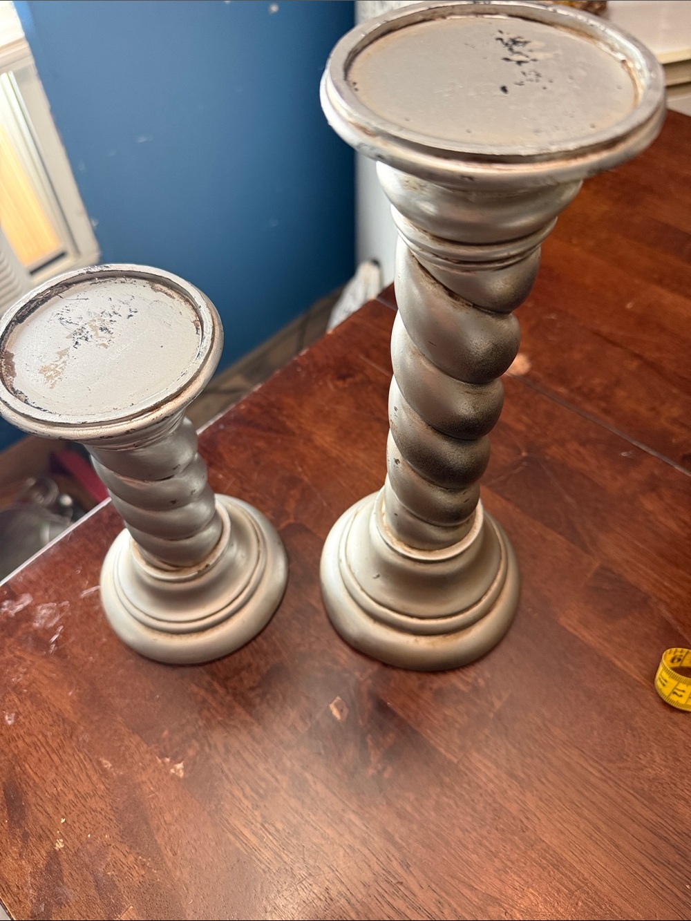 Decorative Twisted Column Candle Holders in Silver - Set of 2